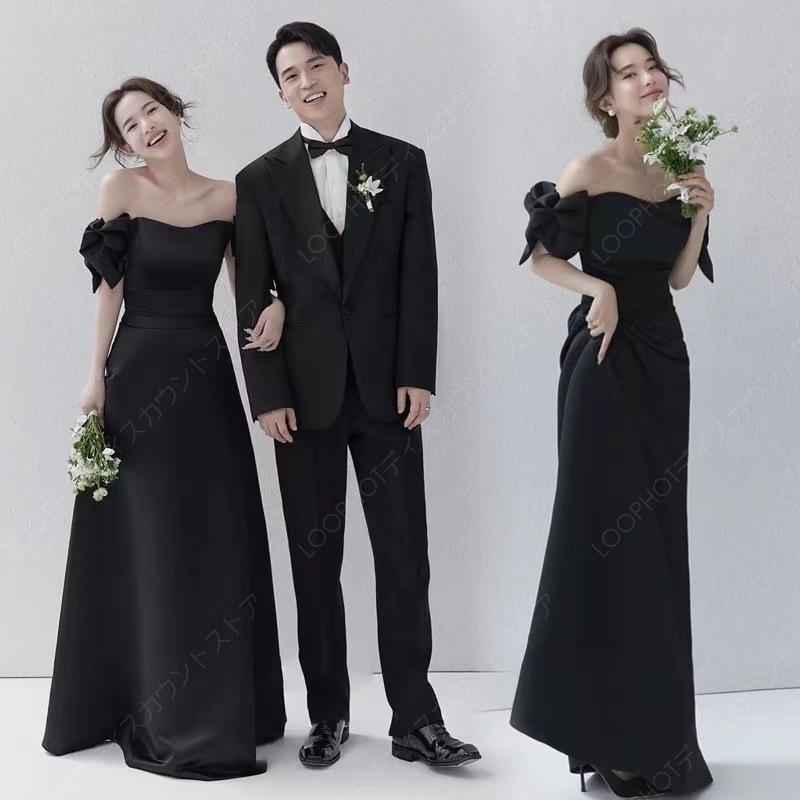 カラードレス ロングドレス ブラック ホワイト オフショルダー 白 黒 パーティードレス ウェディングドレス ウエディングドレス 結婚式 二次会 花嫁 前撮り-17 8,059円