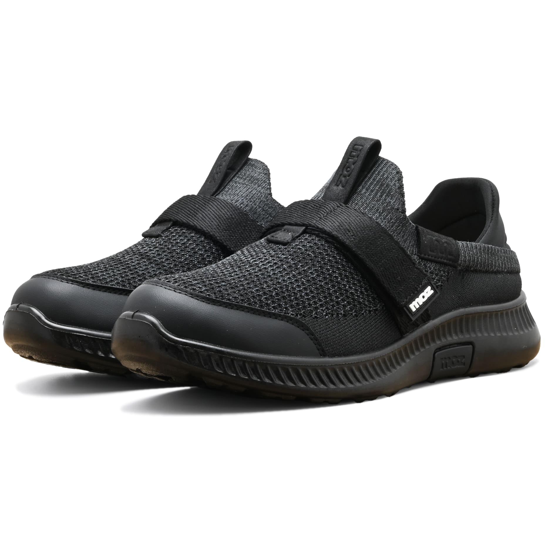 [モズ] スリッポン メンズ 2way 踵を踏める 高屈曲 低反発 ソフトクッションソール ニット マジックバンド (5220ブラック, M)