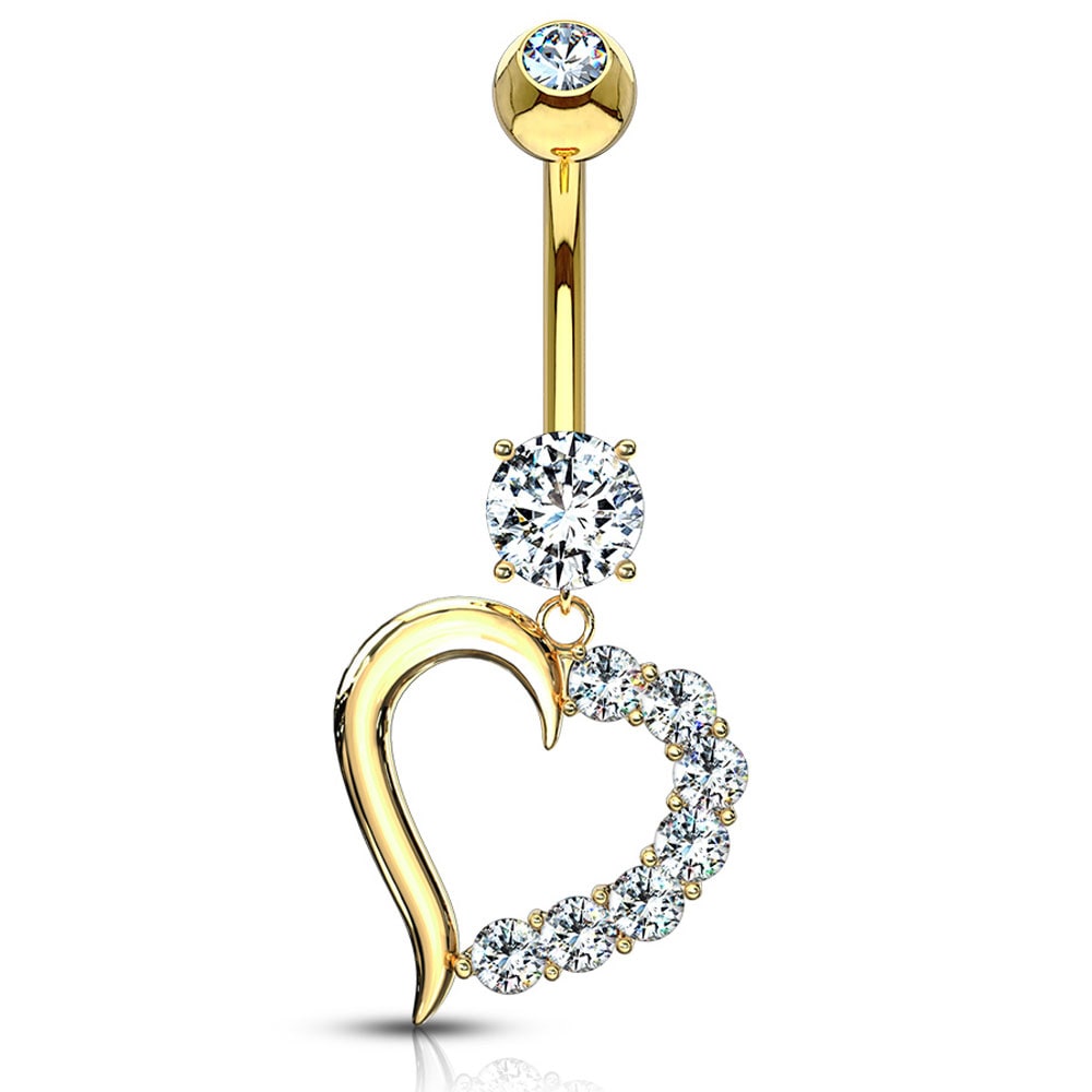 ヘソピアス 14G 14K ジャーニーハートCZ バナナバーベル ボディピアス へそピアス 耳ピアス