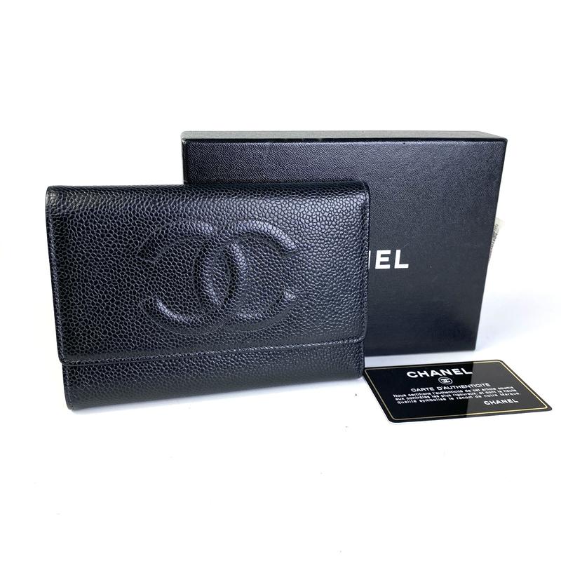 【最終処分SALE】CHANEL シャネル ココマーク キャビアスキン 財布 ブラック A-7562