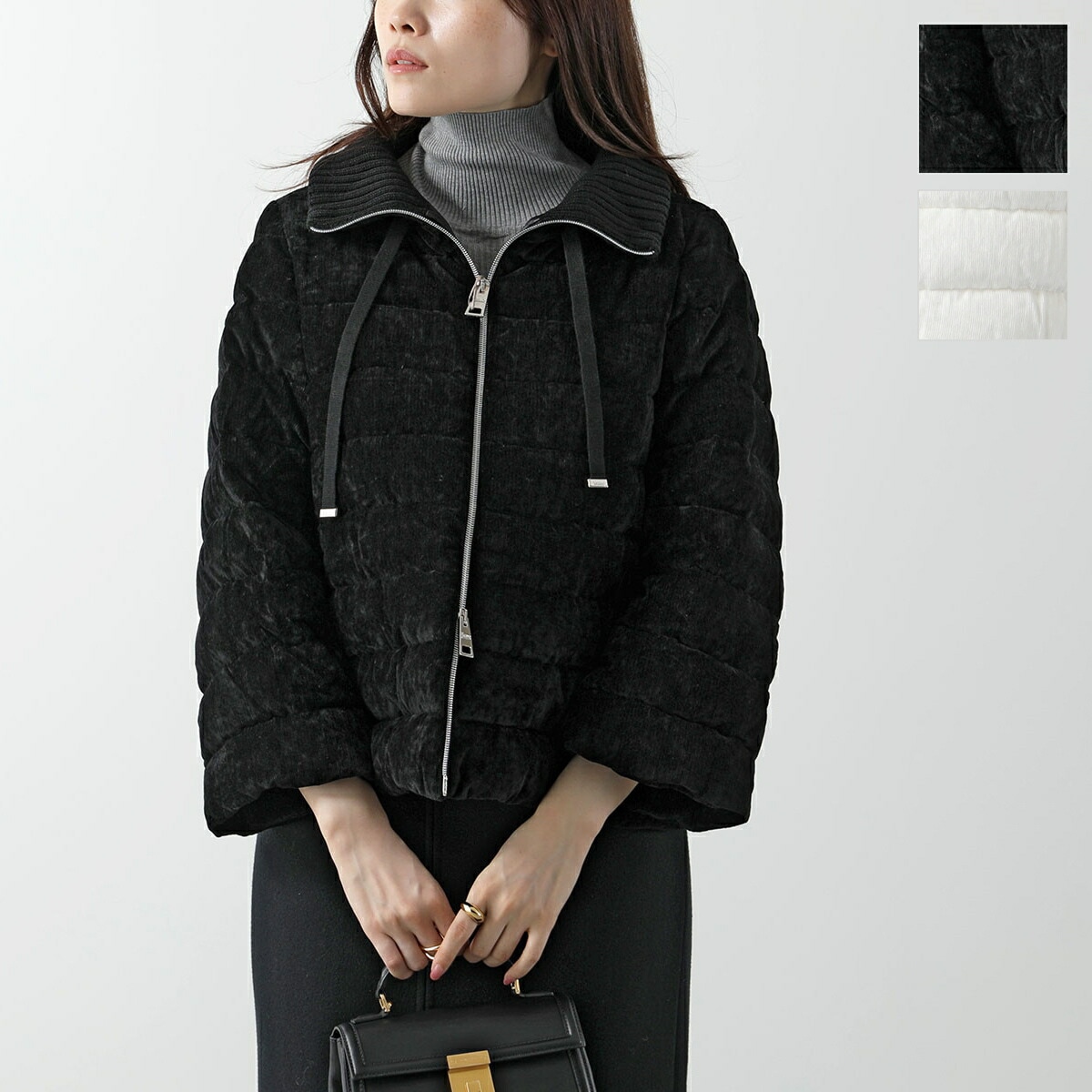 HERNO Resort ヘルノ ダウンジャケット リゾート PI00125DR 12631 レディース ハイネック クロップド丈 コーデュロイ ドロスト ニット キルティング