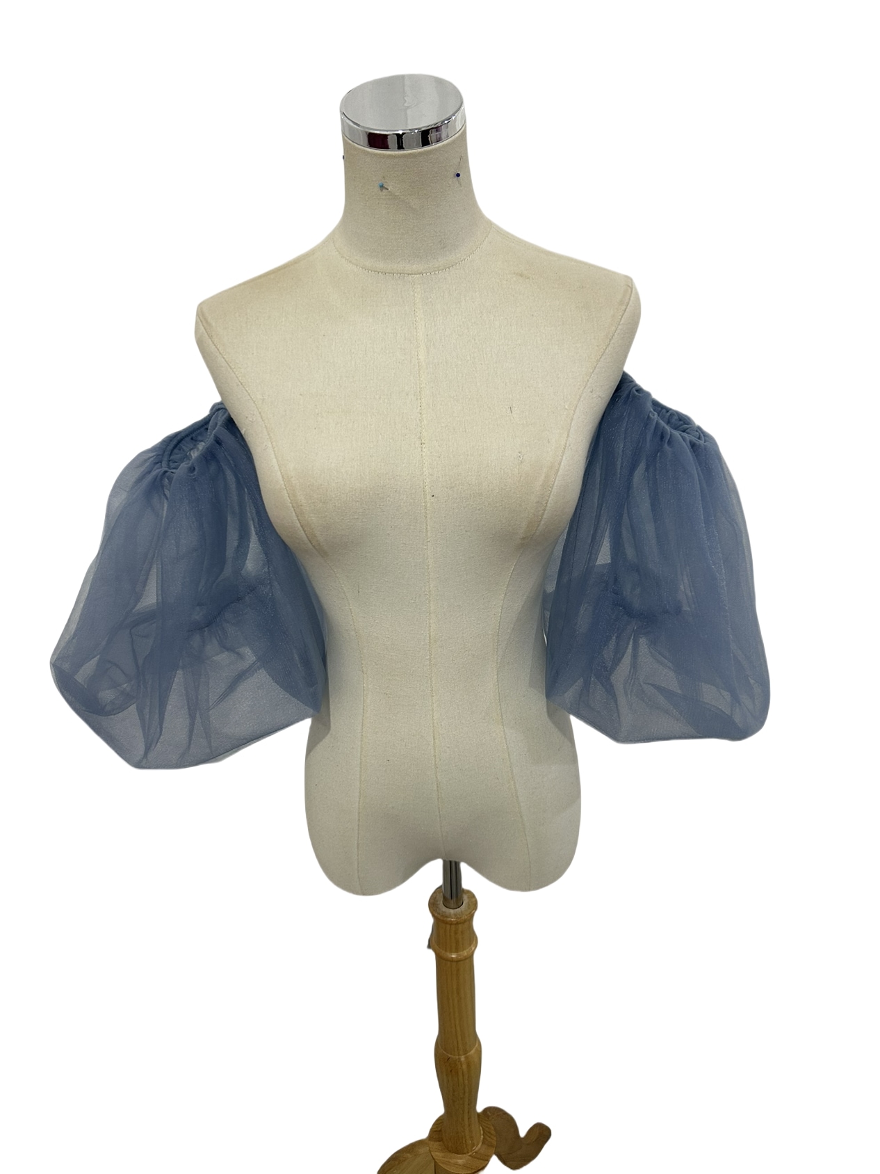 パフスリーブ ネイビー ストレッチ ふわふわ袖 ソフトチュール 可愛い