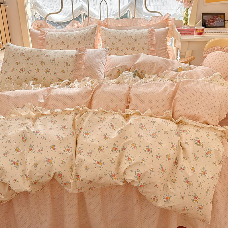 少女プリンセス風コットンレース水洗綿ベッド上4点セット子供用布団カバー寮シーツベッド笠3点セット