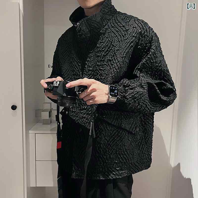 アウター メンズ カジュアル おしゃれ 黒 しわ 加工 ジャケット 春秋 トレンディ トップス テーラードジャケット