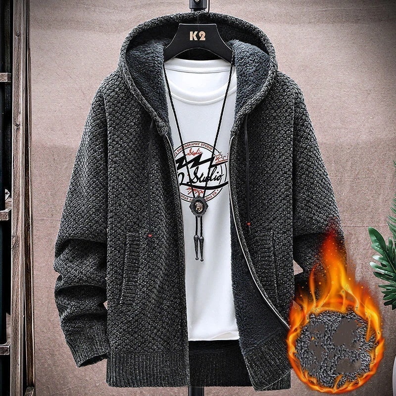 カーディガンメンズ春秋冬裏起毛厚ジップアップファスナービジネスカジュアルおしゃれニット
