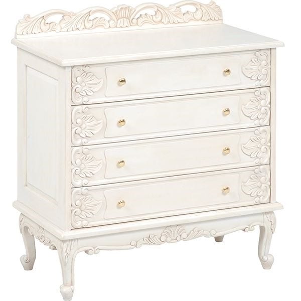 ワイドチェスト/リビングチェスト 4段/大引き出しタイプ 幅80cm 木製 猫足 アンティークホワイト ヴィオレッタシリーズ 完成品