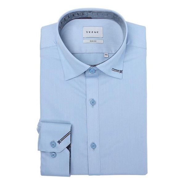 [リンクフリー スリムフィット] スパン スナップボタンカラー 刺繍ポイント 長袖シャツ YJ4FUS538BL
