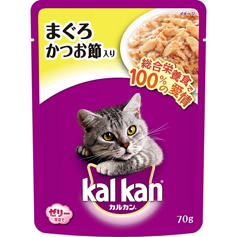 （まとめ買い）マース カルカン パウチ 1歳から ゼリー仕立て まぐろ かつお節入り 70g 猫用フード [x40]