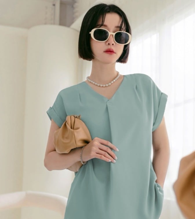 トップス デート モテアイテム ニットソー 半袖 Vネック シフォン 可愛い きれいめ 上品 おしゃれ かっこいい 可愛い ラブリー キュート ガーリー クール モード系 セクシー エレガント