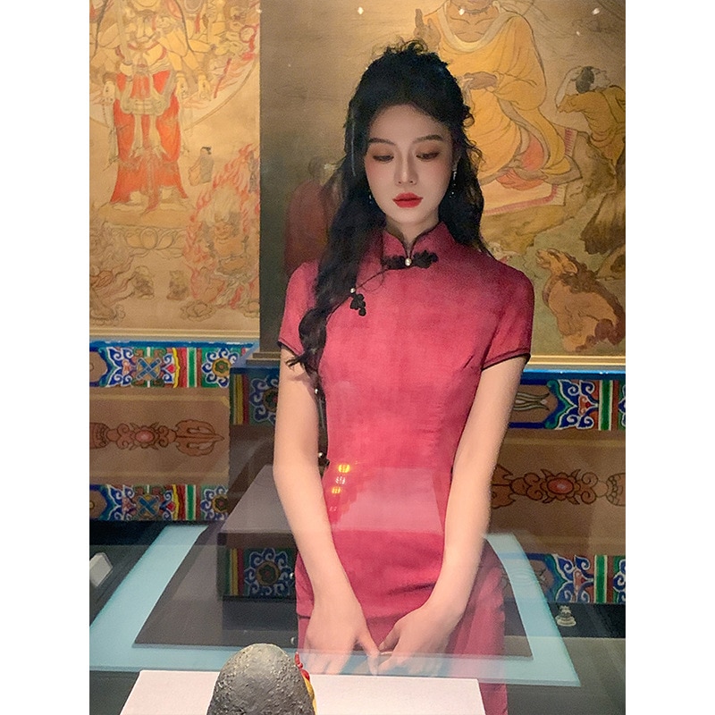 ワンピースドレスドレス新しいスタイルピンクチョンサムの若い女の子の毎日のウェアラブルドレス夏の改善