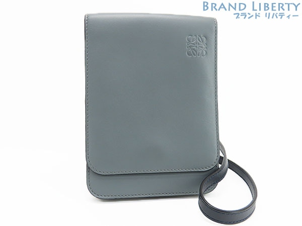 美品ロエベアナグラムフラットガセットクロスボディバッグ斜め掛けショルダーバッグフォンポーチGRISグレーレザー