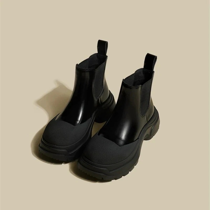 本革ショートブーツ女性2025年秋新作英伦風カジュアルマーチンブーツ厚底ミドルチェルシーブーツ