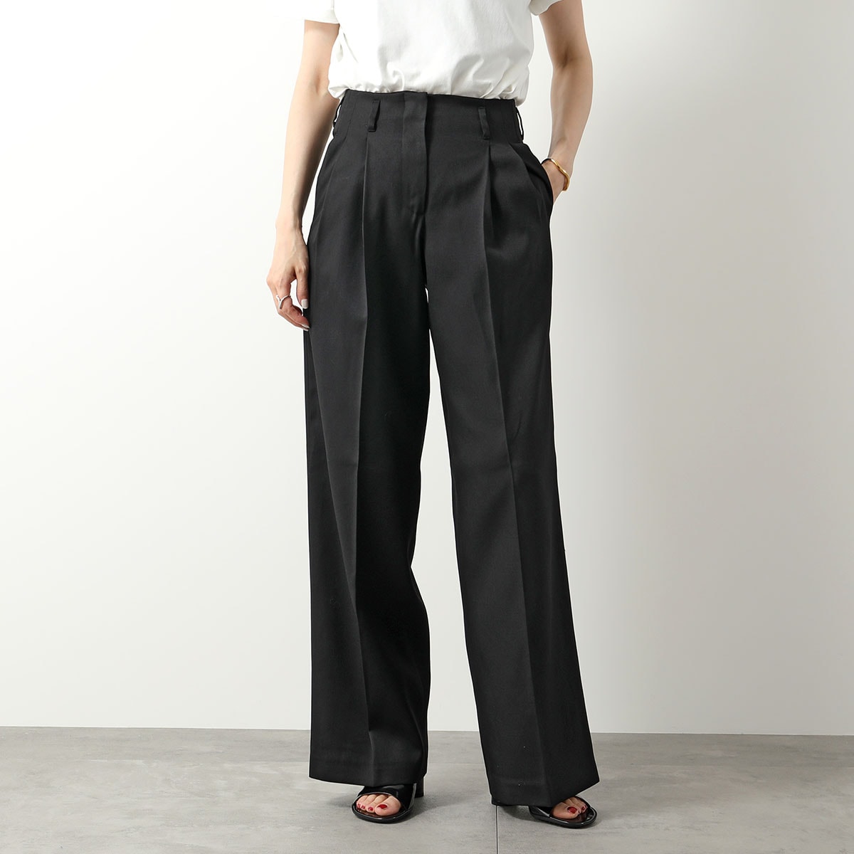 GOLDEN GOOSE ゴールデングース パンツ GWP01203 P001546 レディース スラックス ウール ストレート ワイドパンツ 90100/BLACK