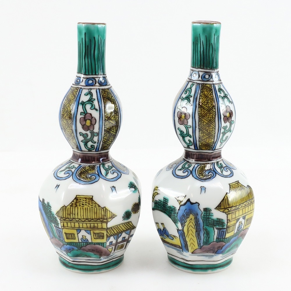 KUTANIYAKI 九谷焼 青九谷 栄山 徳利 とっくり 一対 楼閣山水 色絵 酒器 食器 _ 中古品 A-ランク 7,744円