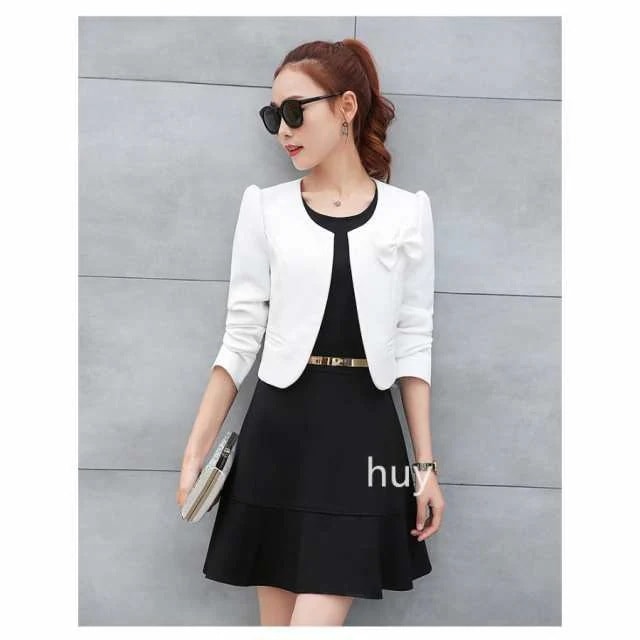 ジャケット ノーカラー レディース 長袖 ボレロ 黒 白　レッド　ピンク　蝶結び