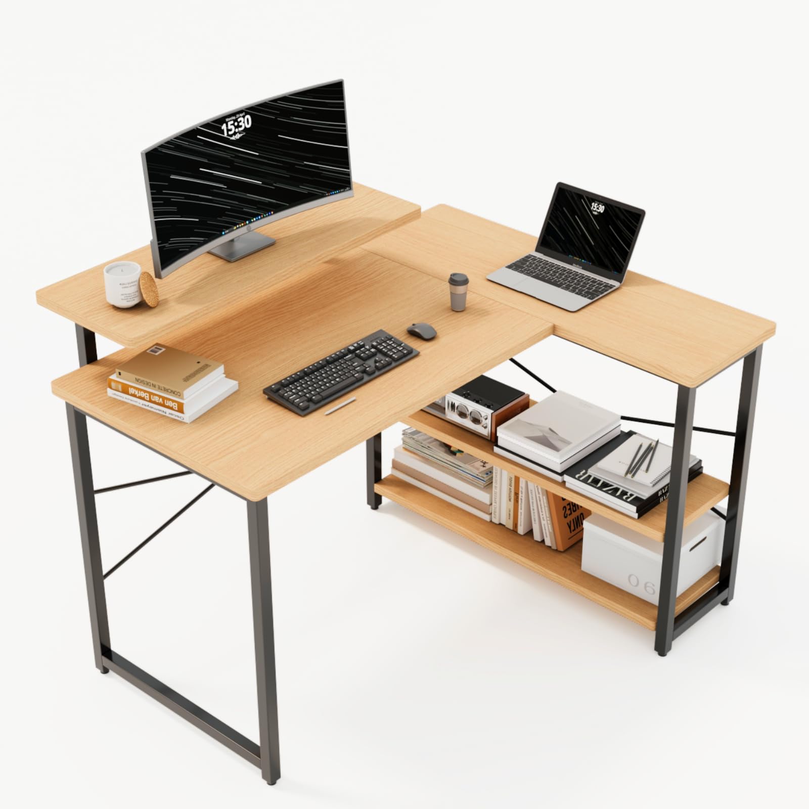 パソコンデスク 学習机 勉強机 computer desk ゲーミングデスクワークデスクL字デスク 棚 付き pc 省スペース 組立簡単 pcデスク 93946 8,300円