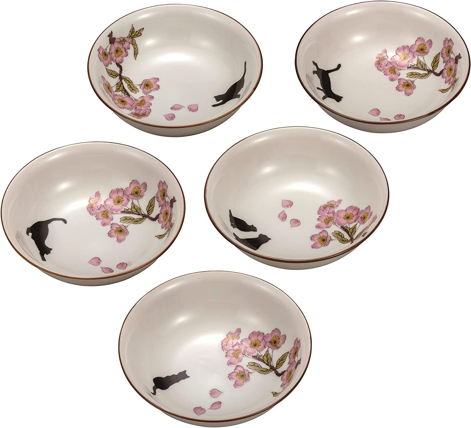 九谷焼　小鉢揃　（4.5号）　桜とねこ K7-185　小鉢セット