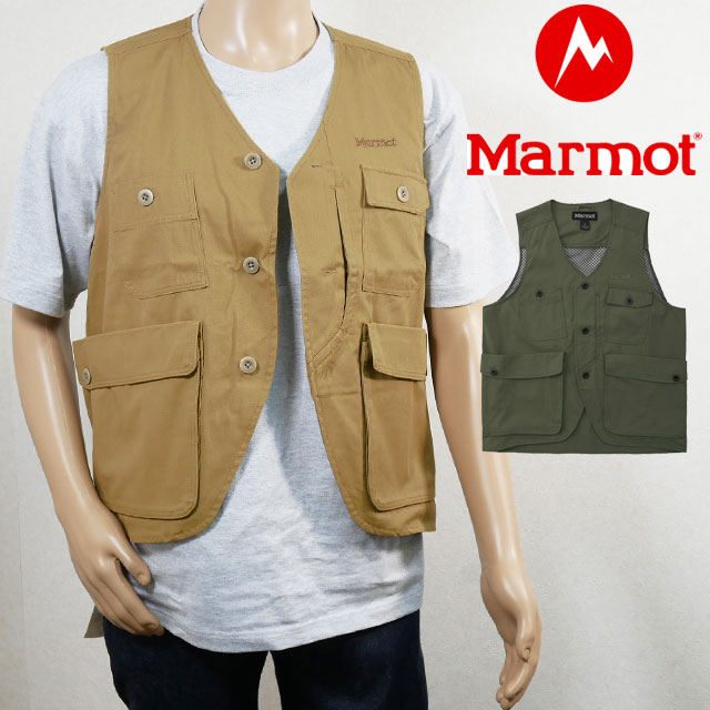 マーモット Marmot シェルジャケット メンズ TOMSJK09 バーナビーベスト 難燃 静電ケア 多ポケット 上着 トップス アパレル 服 アウトドア キャンプ BBQ 釣り 黄土色 カーキ 送