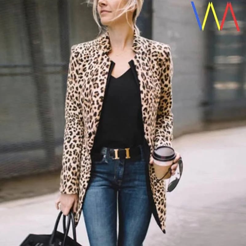 ジャケット ヒョウ柄 レディース コート 長袖 Vネック 前開き 細身 S M L XL 2XL きれいめ カジュアル 大人 お洒落 かっこいい こなれ感 クール モダン お出かけ 存在感 パーティー