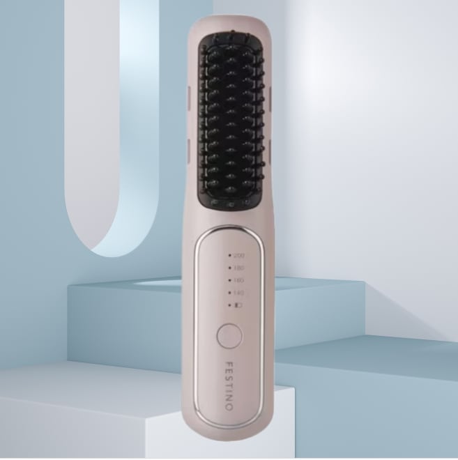 W81 ブラシ型ヘアアイロン 充電式 スタイリング ヒーターブラシ USB充電式 4段階温度調節 マイナスイオン搭載 自動電源オフ機能 安全ロック機能付 耐熱ポーチ付 コードレス サンドベージュ SM