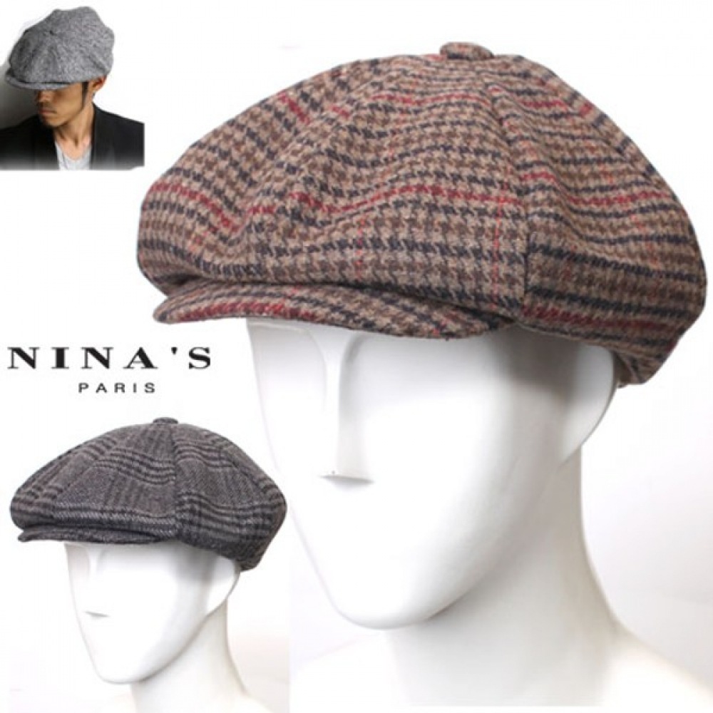 (Ninas Paris) ブリティッシュチェックウールブレンド 8アングルハンティングキャップとベレー (7SH232)