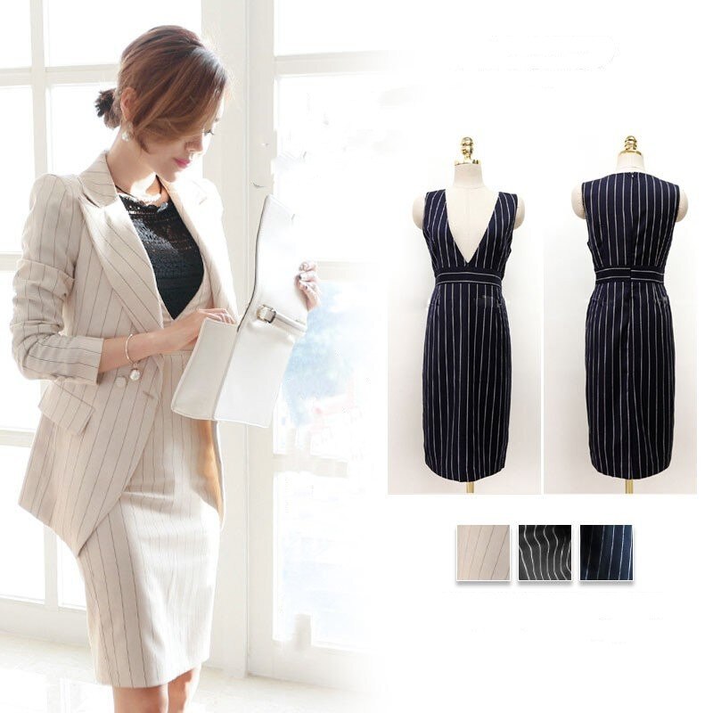 セットアップ レディース フォーマル 2点セット スーツワンピース ストライプ オフィス OL 結婚