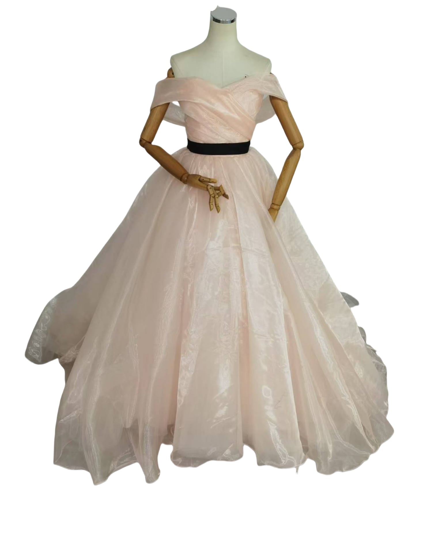 上品！薄ピンク カラードレス オフショルダー サッシュベルト Aライン 可愛い 披露宴 28,786円