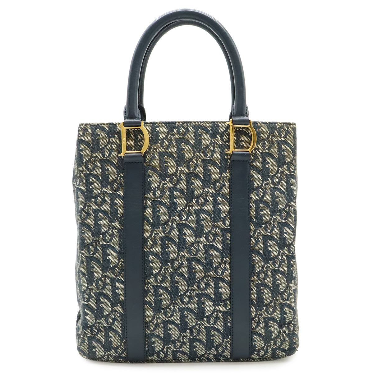 トロッター ハンドバッグ トートバッグ ジャガードキャンバス レザー ネイビー 紺 ゴールド金具