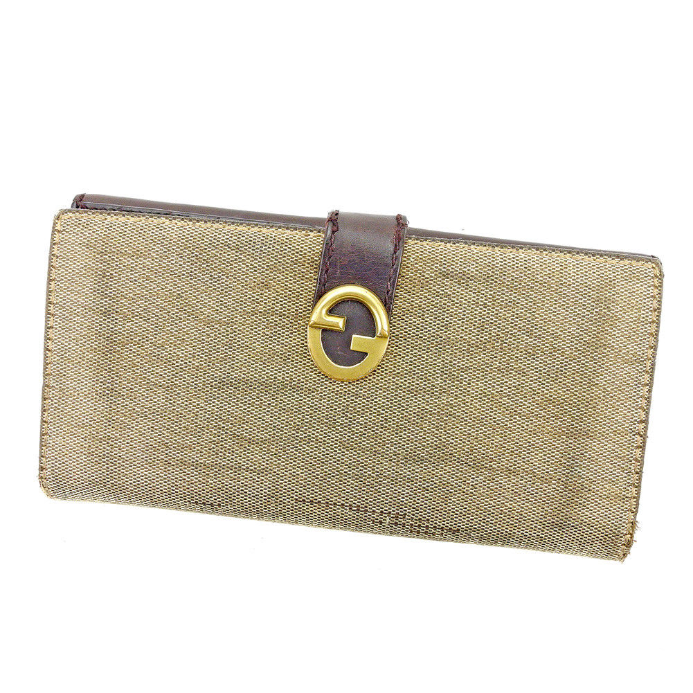長財布 財布 Wホック ダブルG ベージュ ブラウン ゴールド 中古