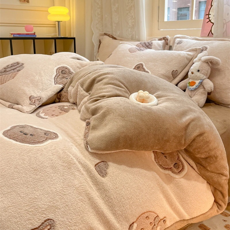 布団布団セット女性用シーツ 厚手コーラルベルベット 子供用寝具 プリンセススタイル スノーフレークベルベット4点セット ベビーベルベット キルトカバー