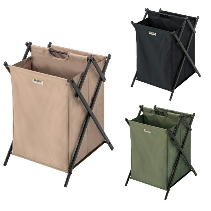 フォールディングバスケットL 折りたたみ 蓋付き 布製 収納ボックス ストック ベージュ ブラック グリーン MIP-77