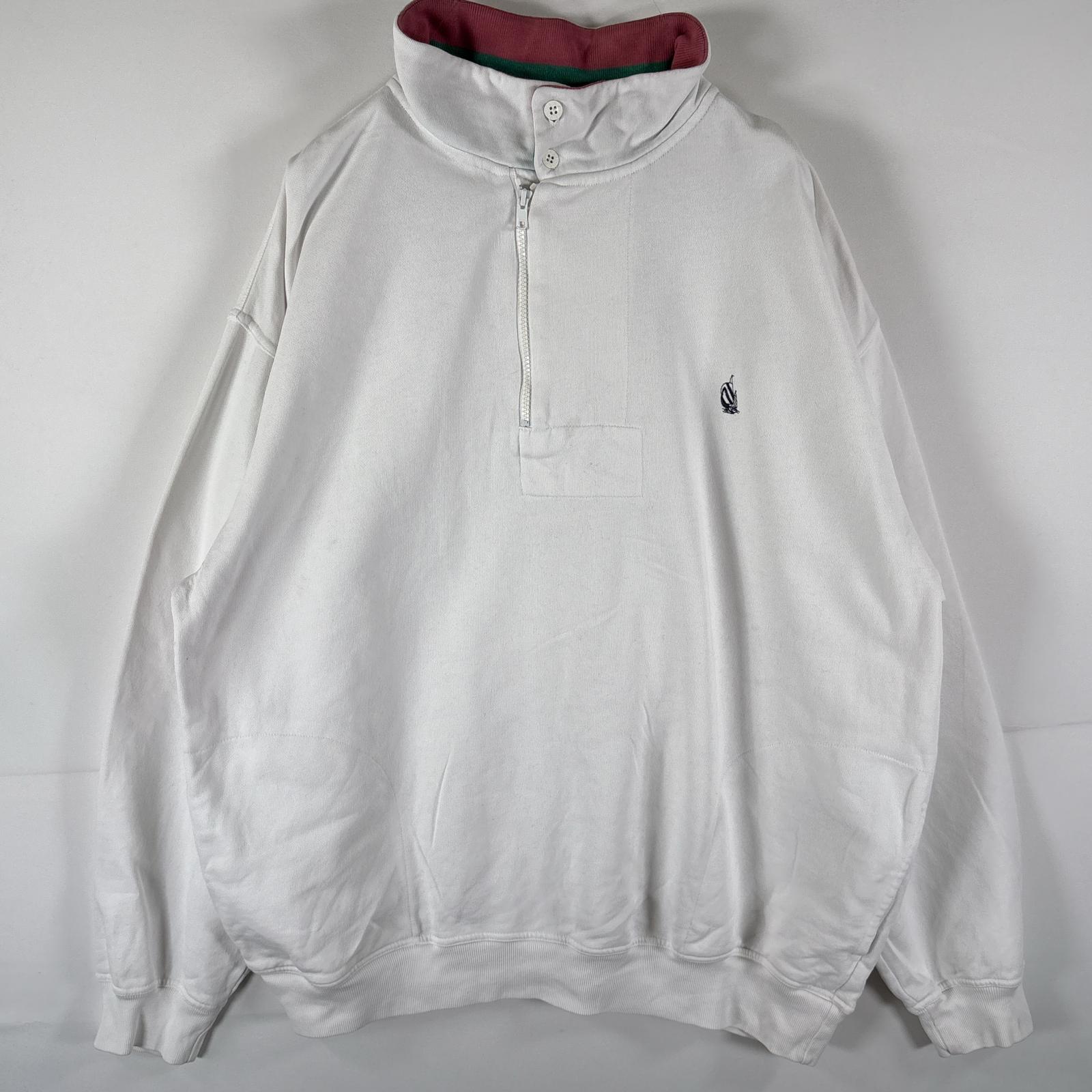 古着 90s/90年代 スウェット トレーナー ハーフジップ ワンポイントロゴ 大きいサイズ XL ホワイト メンズ