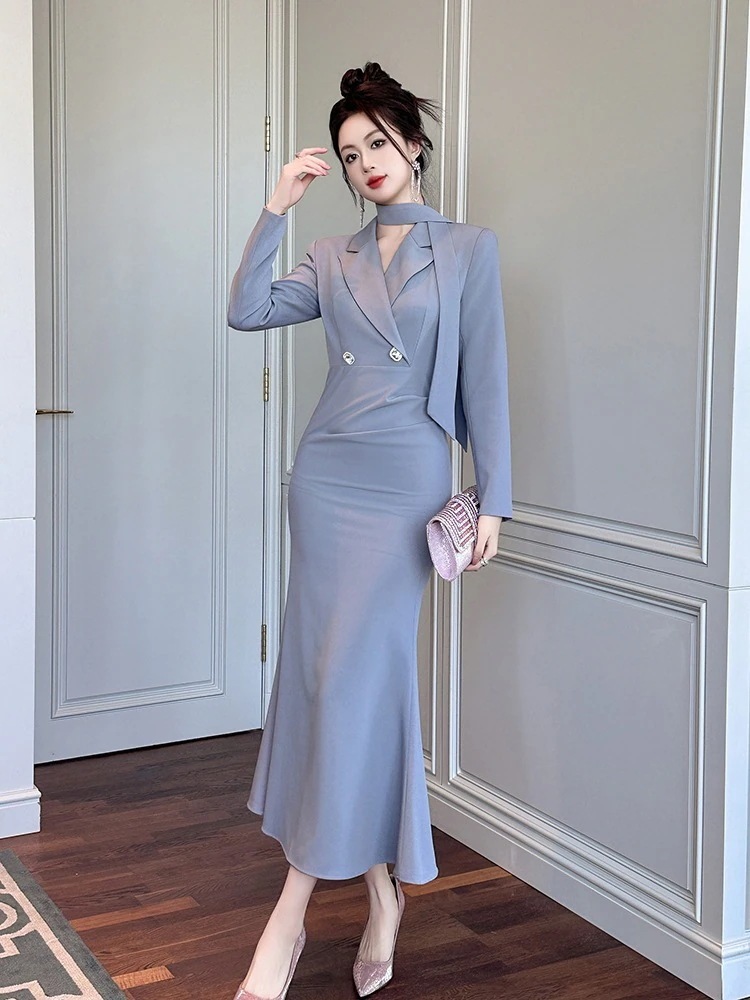 2025秋冬新品 大人 スーツワンピース 女王様 マーメイド タイト ドレス パーティー キャバ 大人 同窓会 披露宴 卒業式 結婚式 演奏会 ウェディング 二次会