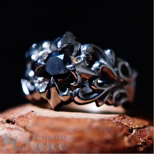 ブラックキュービックジルコニア&透かしオールアラベスク ブラックロジウムシルバーリング 9,240円