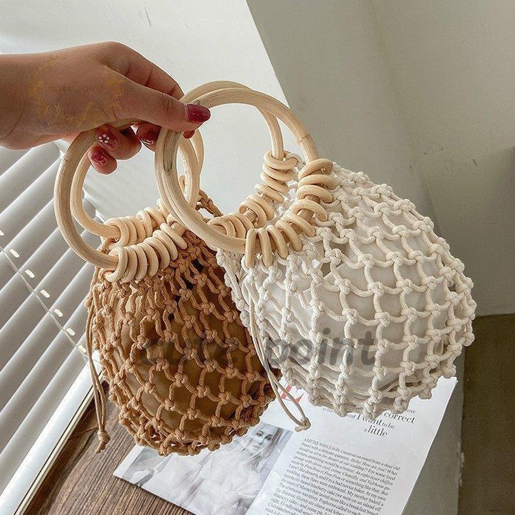 バッグ レディース ハンドバッグ マザーズバック 巾着 涼し気 コンパクト 初夏 取っ手 お出かけ デート ホワイト ブラウン可愛い 繊細 ママ 軽い