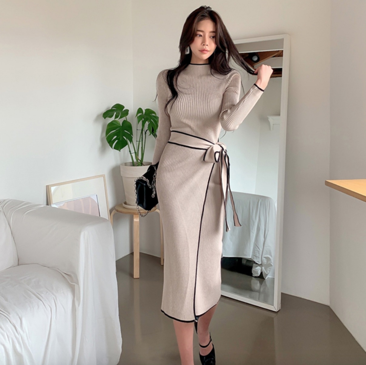 ワンピース デート ニットソー 膝丈 ひざ丈 ミモレ ミモレ丈 袖あり 長袖 スリム タイト 細身 かわいい 大人可愛い きれいめ シンプル カジュアル 大人 上品 おしゃれ お洒落 主役級 存在感 5,508円