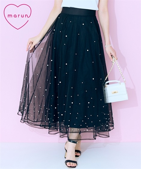 ロングスカート 大きいサイズ チュールボリュームスカート marun