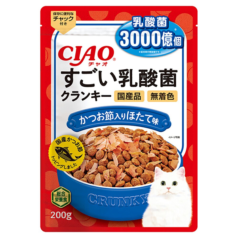 キャットフード　いなば　ＣＩＡＯ　すごい乳酸菌クランキー　かつお節入り　ほたて味　２００ｇX２４　ＣＲＣ35―15―20―05―40