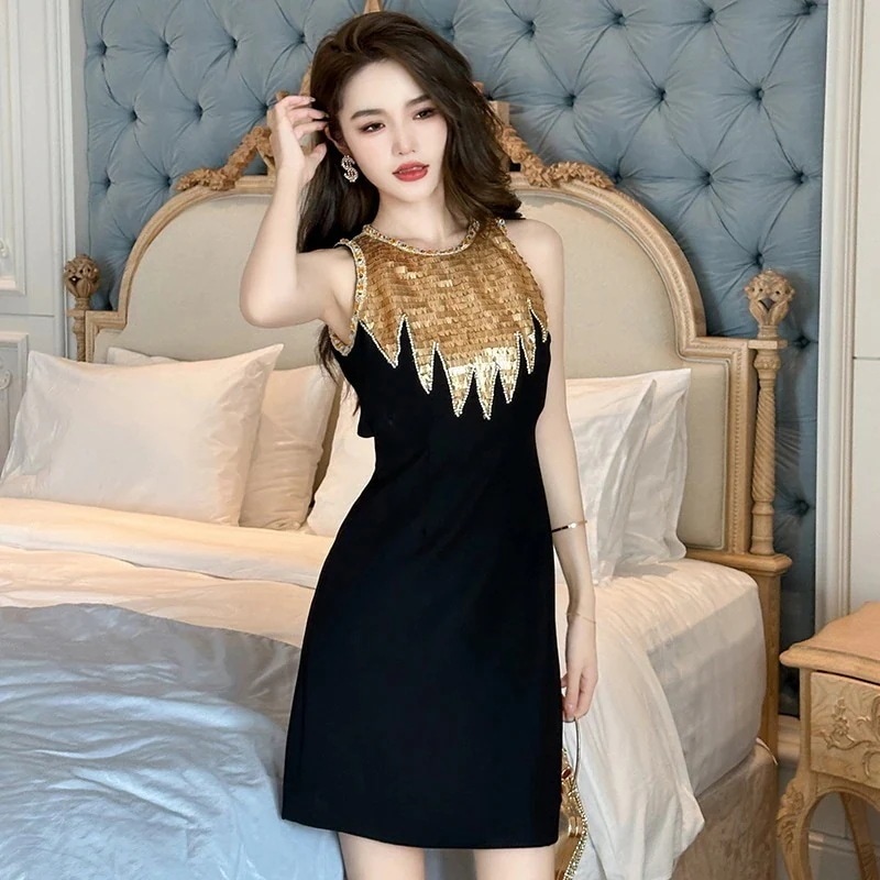 【JY.上品】 キラキラ ショートワンピース Aライン ノースリーブ 袖なし ドッキング パーティードレス キャバ 同窓会 披露宴 卒業式 結婚式 演奏会 ウェディング 二次会 発表会