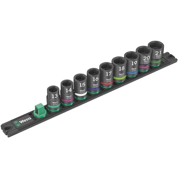 WERA ヴェラ 差込角1/2SQ 収納レール付き 9点組 ヘックスソケットレンチセット HEX13-21mm 005490 工具 ツール DIY 作業工具
