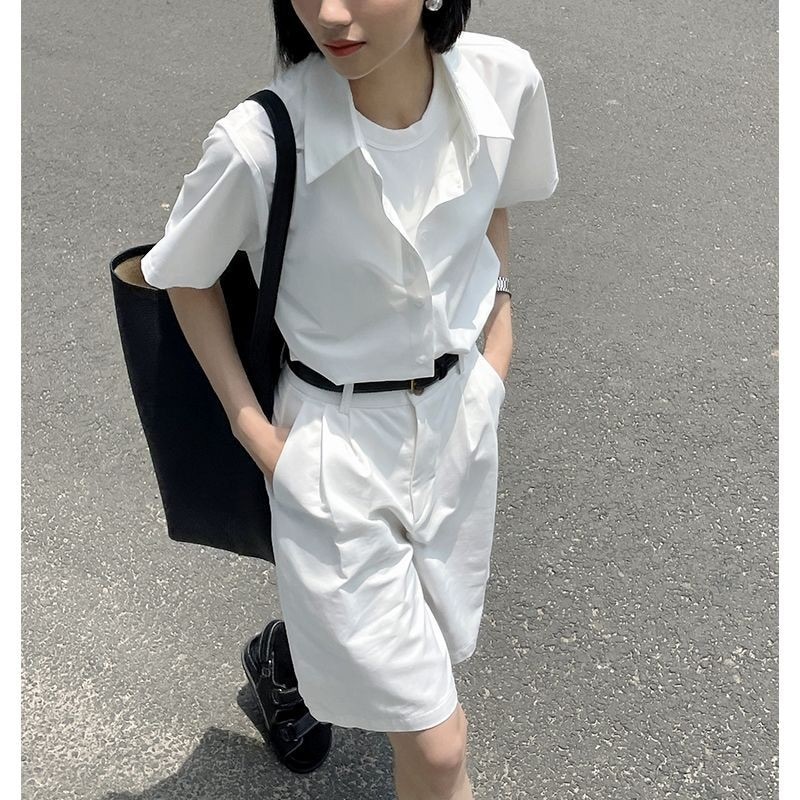 2026 冷淡風 白 半袖 シャツ 春夏 薄手 ゆったり トップス レディース 中長 塩系 シャツ622