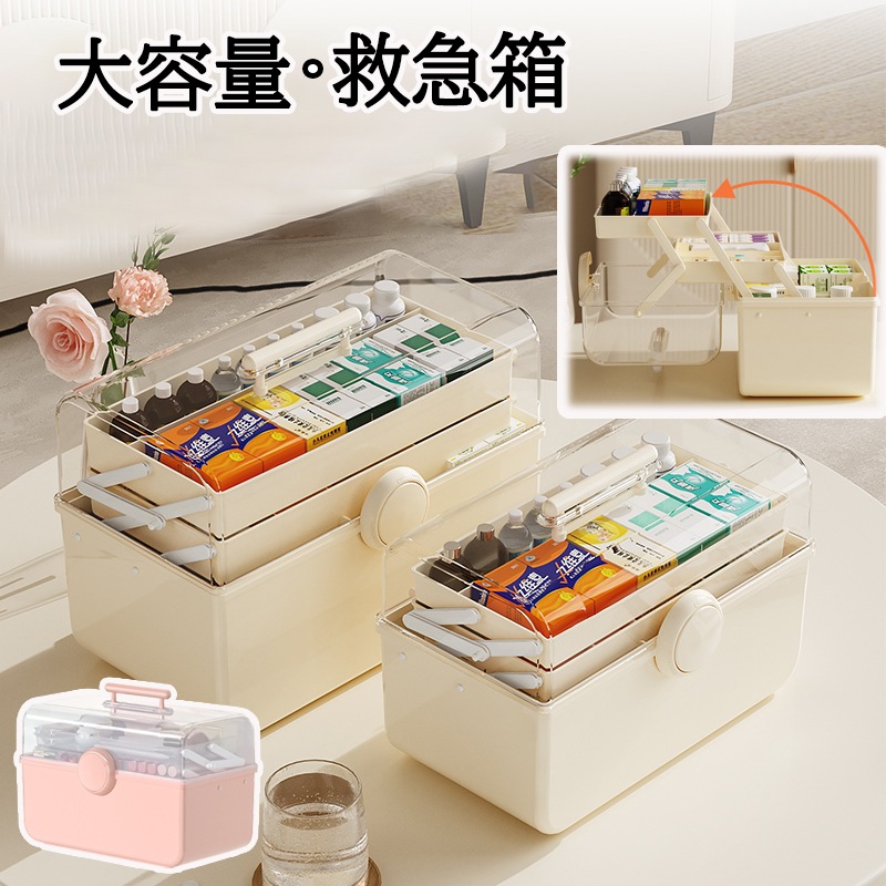 薬箱 救急箱 大容量 3段 収納ボックス シンプル かわいい 裁縫箱 メイクボックス 薬ケース 工具箱 応急ボックス 収納箱 取っ手付き 日用品 雑貨