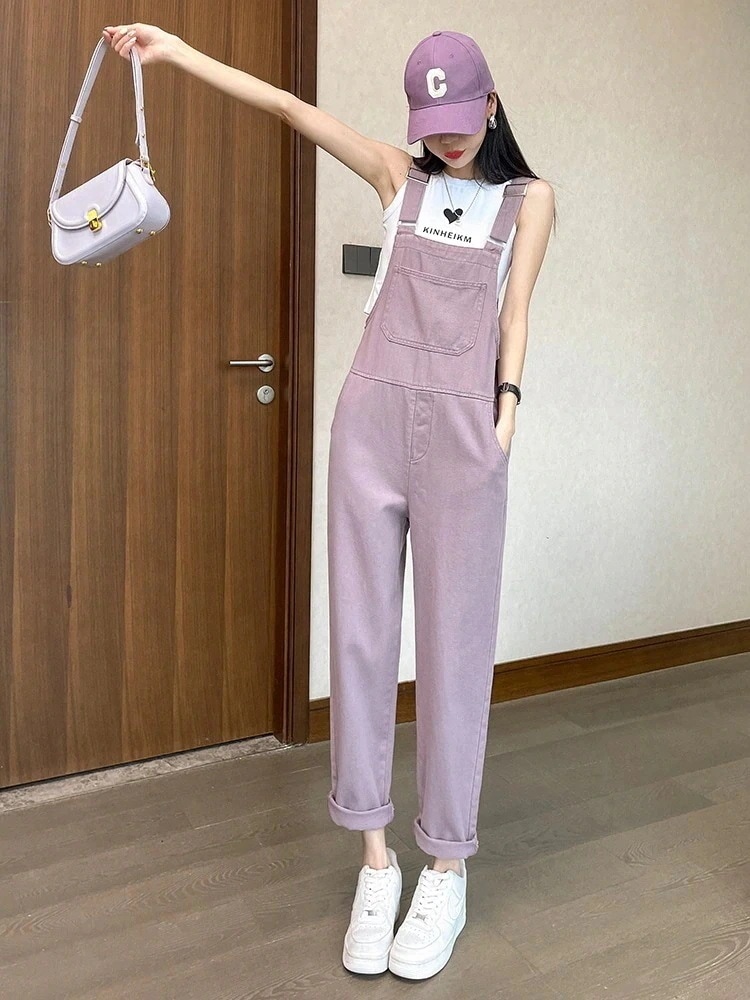 百掛け 2024 デニムのサロペット夏の薄手のゆったりとした減齢 サロペット 着痩せオールインワンセットアップサロペット