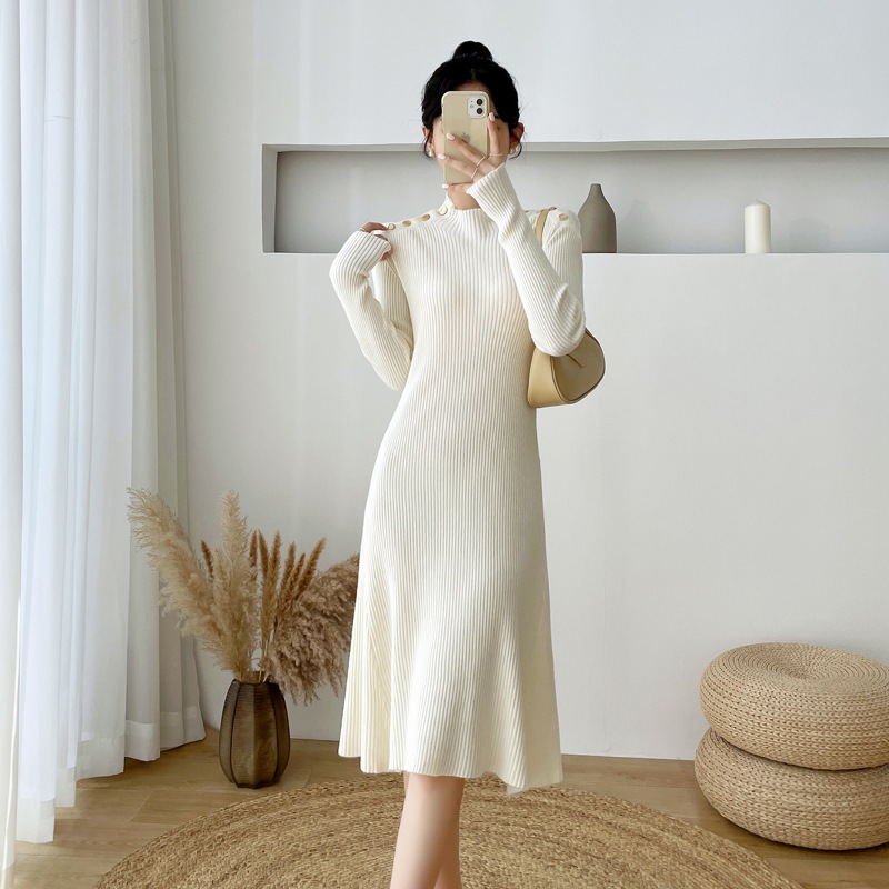 秋と冬の新しいウエスト スリム ニット ドレス A ライン ロング スカート気質セーター スカート女