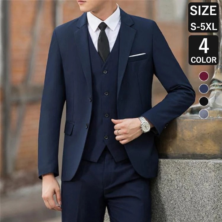 スリーピーススーツ メンズ 3ピース ビジネススーツ スリーピース ベスト付 シングルスーツ 成人式 結婚式 通勤 7,751円