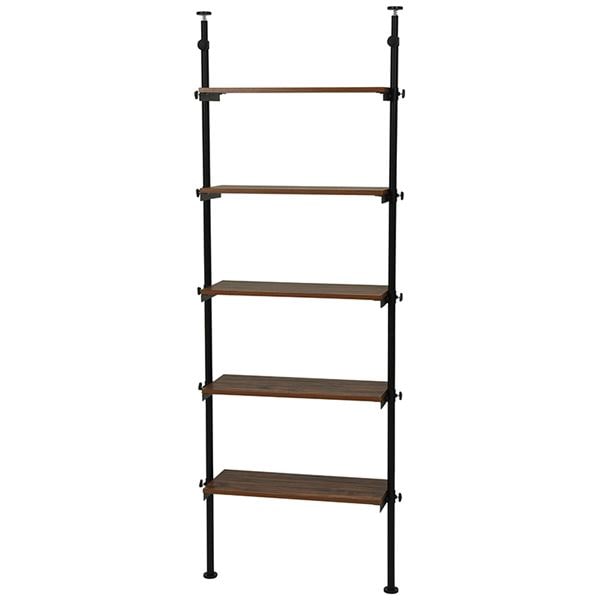 突っ張りラック/リビング収納 ブラウン 幅70奥行24高さ187264cm 棚板5枚 スチール 組立式 ダイニング