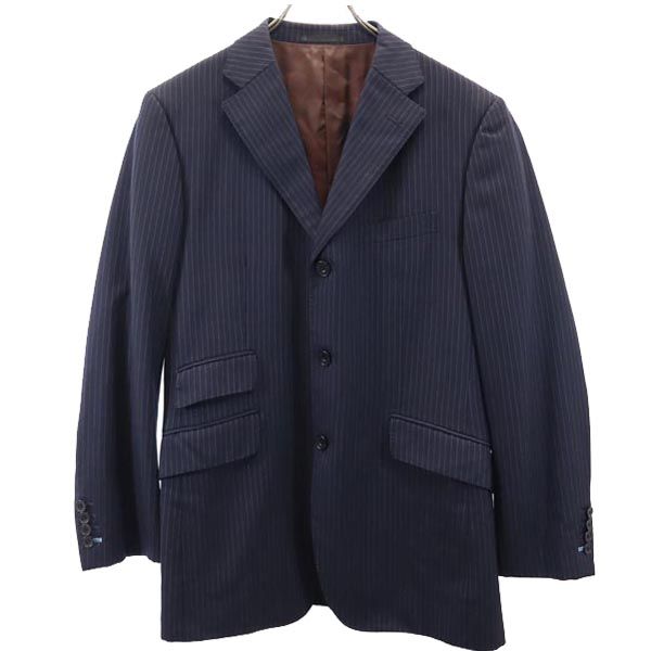 バーバリーブラックレーベル 三陽商会 日本製 ストライプ柄 ウール テーラードジャケット 40L ネイビー BURBERRY BLACK LABEL メンズ