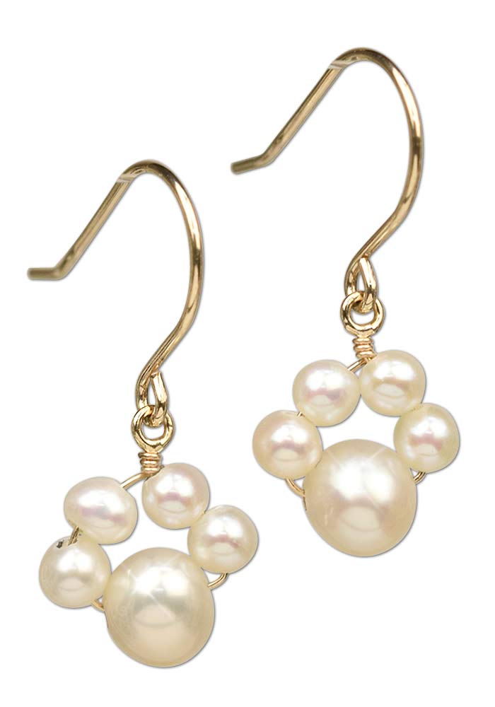 [四葉のクローバー] パール ピアス 揺れるピアス 真珠 10k K10 ゴールド 10金 猫 ネコ 犬 フックピアス 6月 誕生石 レディース 女性 ：Ma716