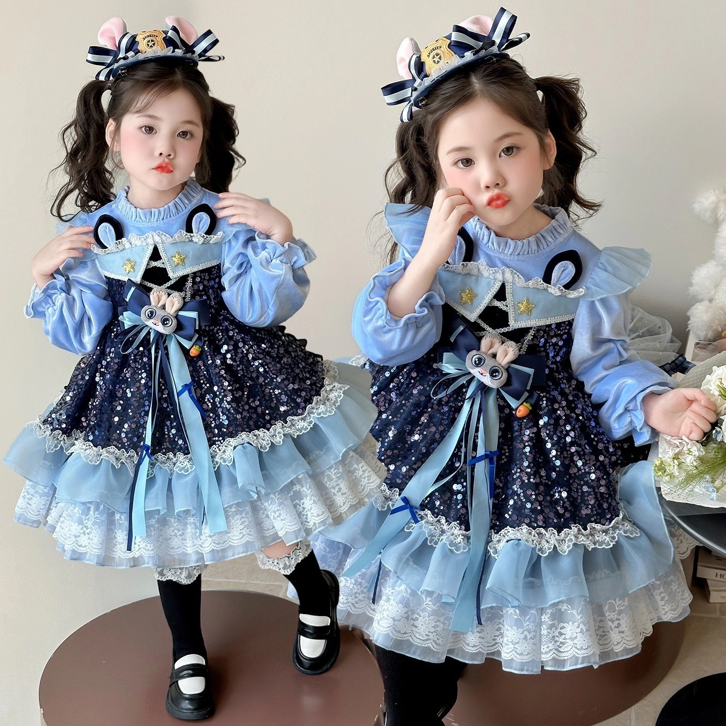 秋用 プリンセスワンピース ステッチ柄フォーマルドレス 子供服 ロリータ ハロウィン クリスマス