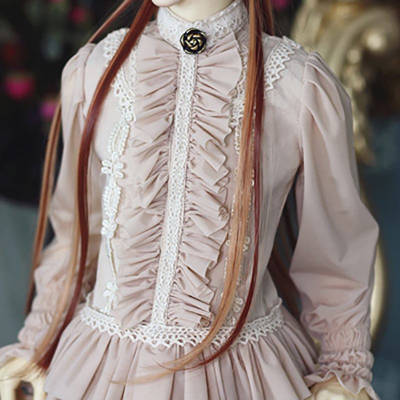 BJDドール服 ドール衣装 レトロシャツ 薄茶色 フリル レースブラウス MSD/SD/70cm/ID75/オーダーサイズ人形用上着
